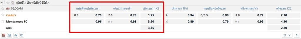 คํานวณราคาบอลแบบเต็มเวลา